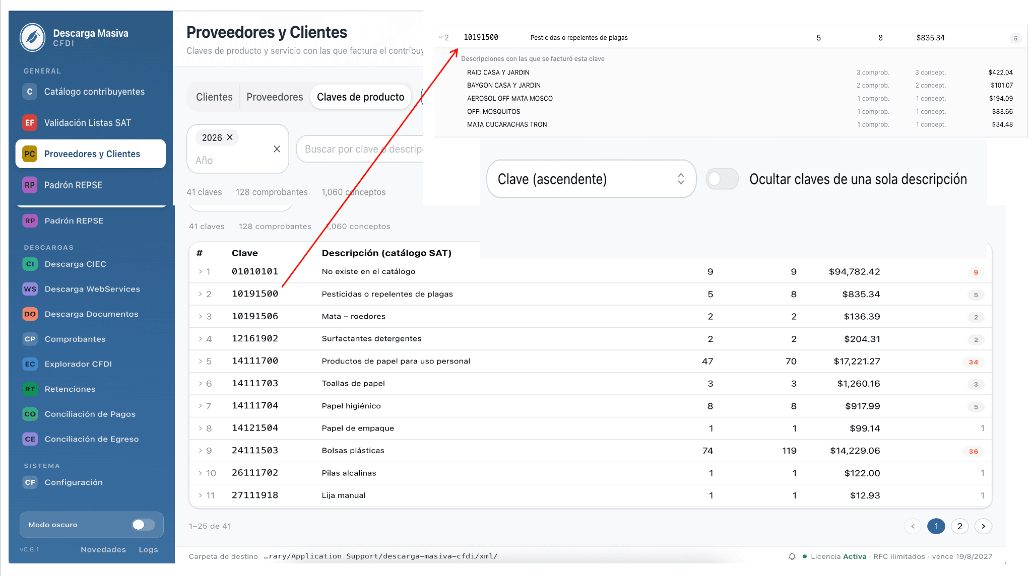 Auditoría de claves de productos y servicios en Descarga Masiva CFDI 0.8.2