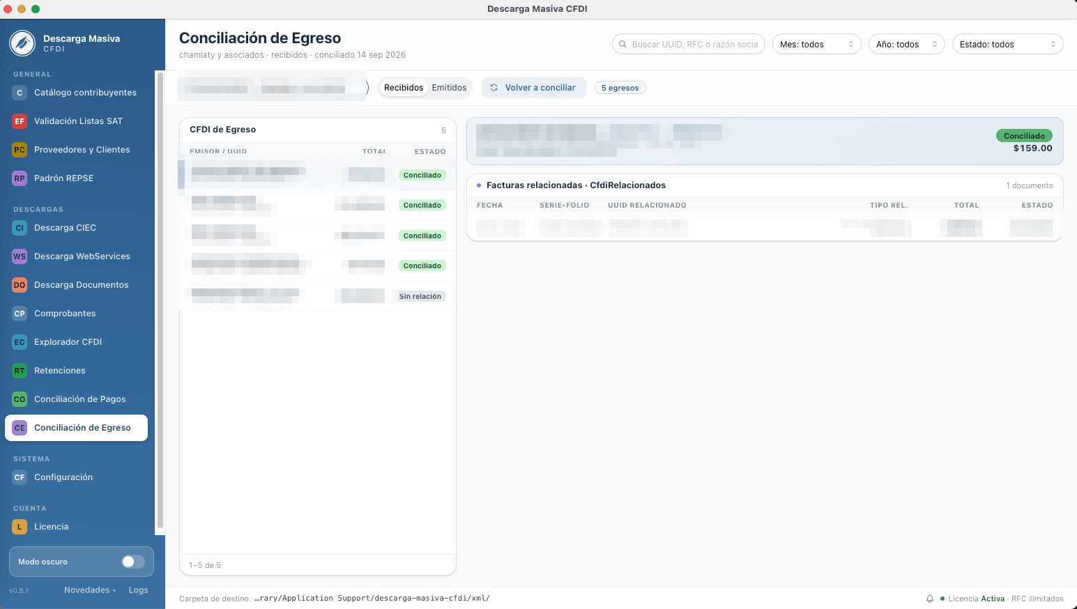 Conciliación de egresos con notas de crédito relacionadas