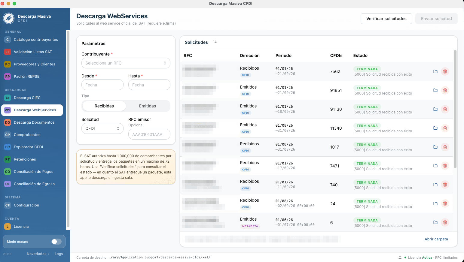 Solicitudes de descarga vía WebServices del SAT